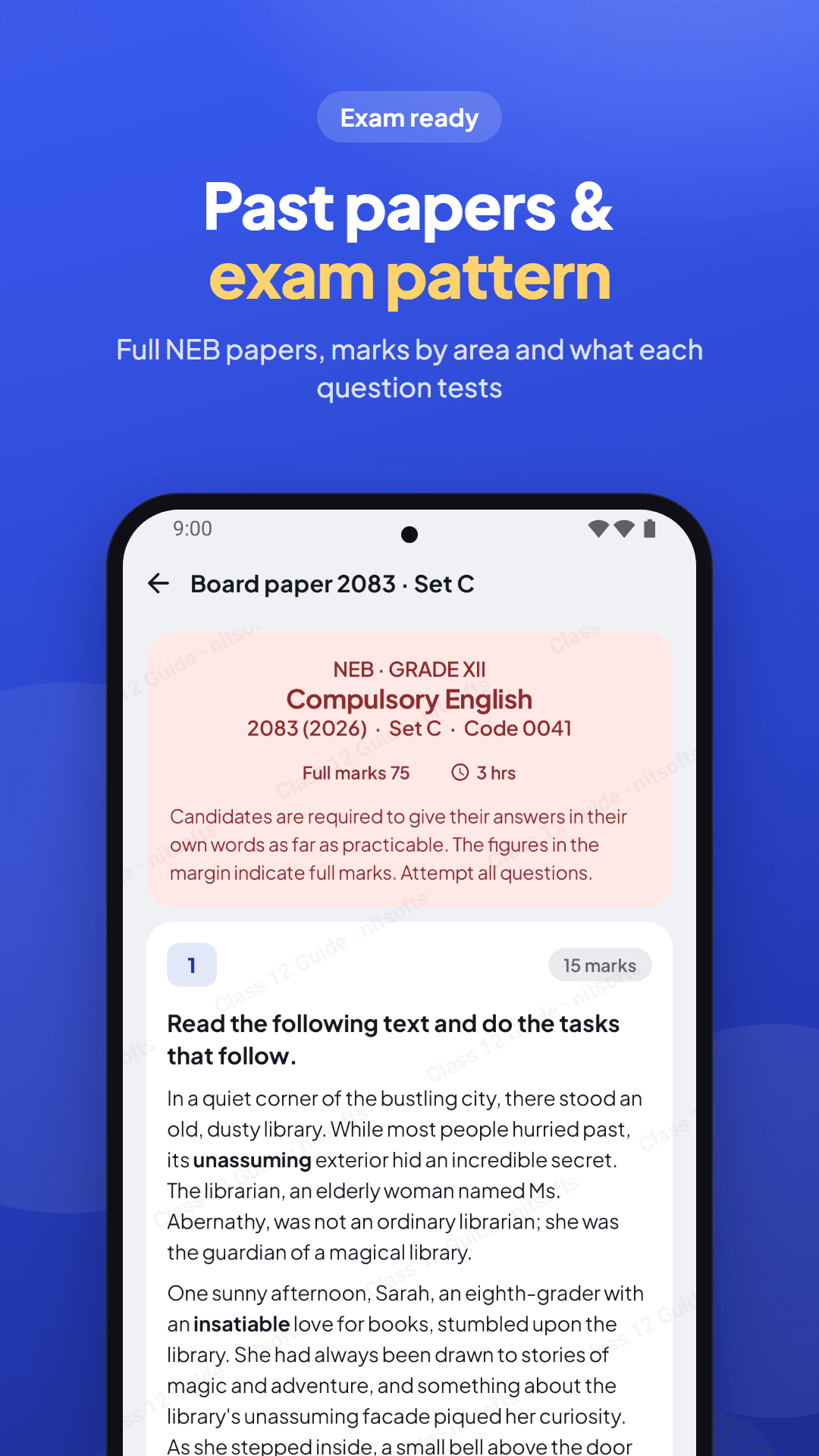 NEB past paper with marks by area